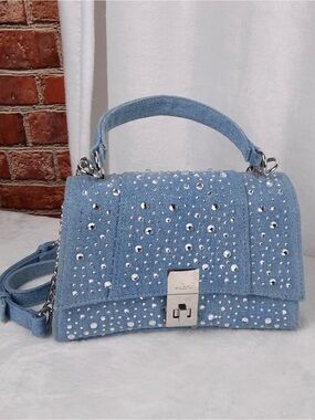 ALDO Light Blue Denim Satchel with Silver Studs